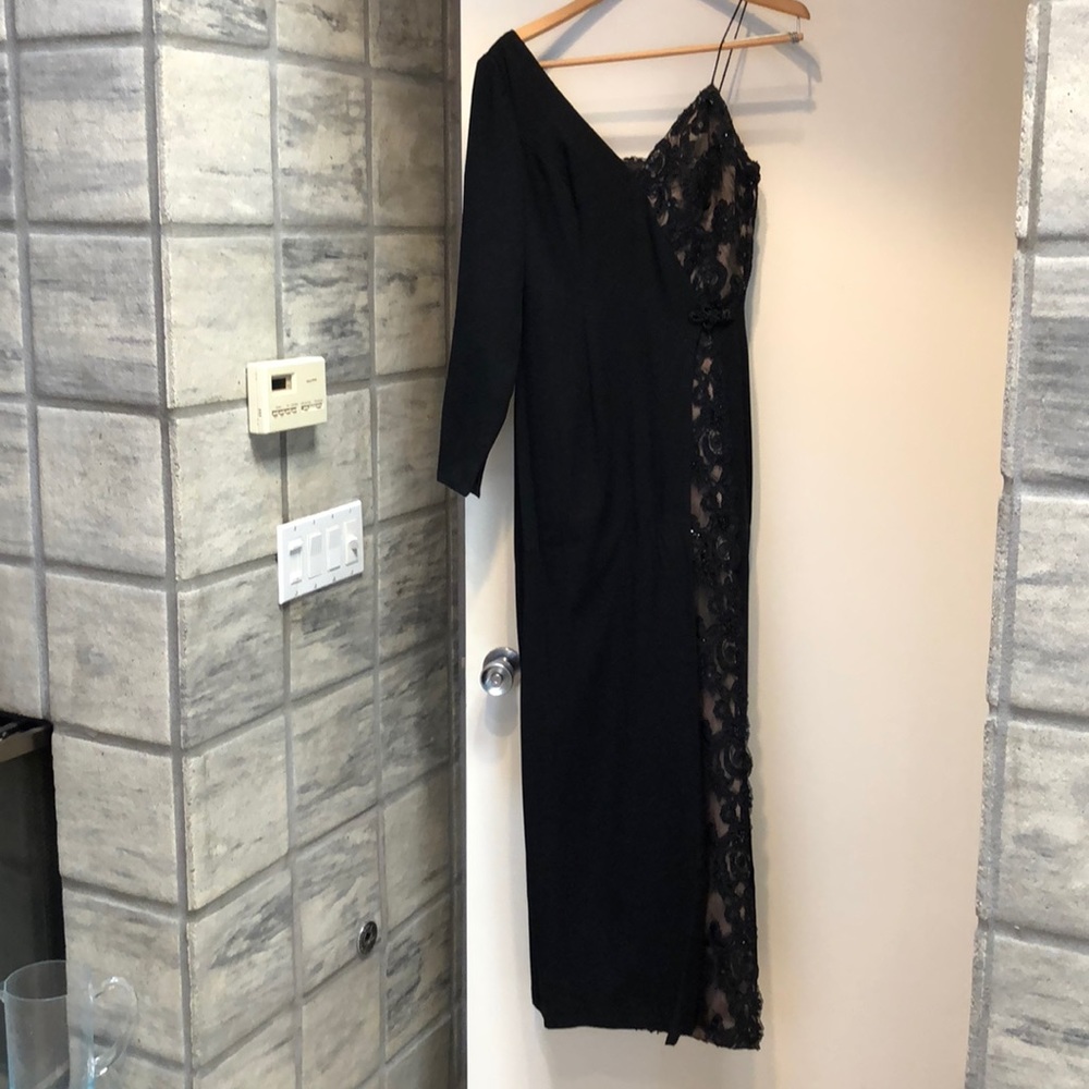 Formal Long Dress Black with Sequence and Lace